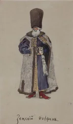 Kostumedesign til operaen The Merchant Kalashnikov af A. Rubinstein, 1901