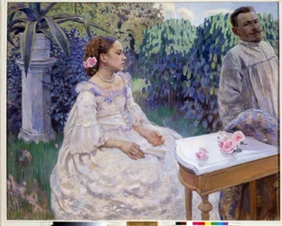 ""Selvportræt med søster"" (Selvportræt med søster) Maleri af Viktor (Victor) Elpidiforovich Borisov-Musatov (Borisov Musatov) (1870-1905) 1898 Statens Russiske Museum, Sankt Petersborg