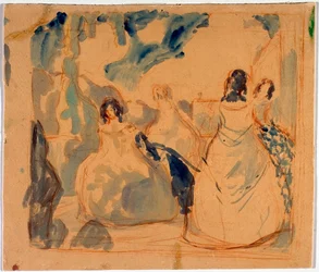 Unge kvinder på en terrasse - kunstværk af Viktor (Victor) Elpidiforovich Borisov-Musatov (Borisov Musatov) (1870-1905)