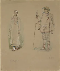Snow Maiden og Lel. Kostumedesign til operaen Snow Maiden af N. Rimsky-Korsakov, 1885