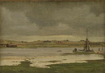 Fjorden ved Hadsund, Jylland. Overskyet vejr
