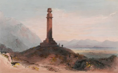 Alexanders søjle nær Cabul, ca. 1842 (farve litho)