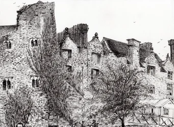 Slotsruin Hay on Wye, 2007, (blæk på papir)