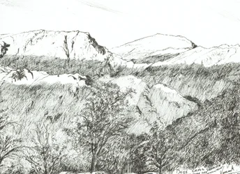 Dove Crag at Sunrise, 2003, (Blæk på papir)