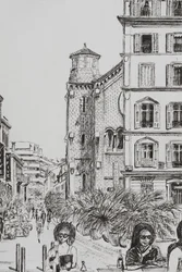 Hotel 5 og Notre Dame Cannes, 2014, (blæk på papir)