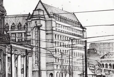 Manchester Town Hall, 2007, (blæk på papir)