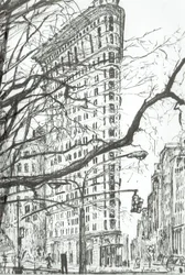 New York Flat Iron Building, 2003, (blæk på papir)