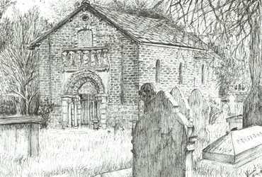 Old Church, Prestbury, 2009, (blæk på papir)