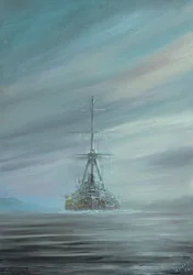 SMS Derfflinger Scapa Flow 1919, 2016, (olieblæk på lærred)