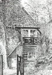 The Log House, 2019, (blæk på papir)
