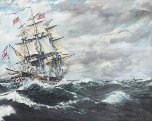 USS Constitution leder for HM Fregate Guerriere 19081812, 2003, (Olie on Canvas)