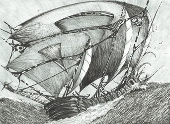 stormskabere Azovhavet, 2017, (Blæk på papir)