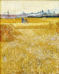 Arles: Udsigt fra hvedemarkerne - Høstfolkene, 1888
