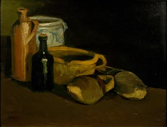 Stilleben med træsko og gryder, 1884.