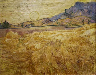 Hvedemark med høstmand og sol, 1889
