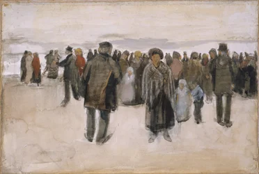 Strand ved Scheveningen / Mennesker på spadseretur på stranden