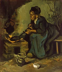 Bondekvinde laver mad ved en pejs, 1885