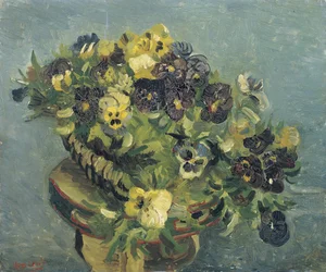 "Pot de pansies sur une petite table" (Kurv med stedmoderblomster på et lille bord) Maleri af Vincent van Gogh (1853-1890) 1887 Dim 46x55,5 cm Van Gogh Museum, Amsterdam