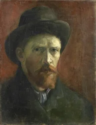Selvportræt med filthat af Gogh, Vincent, van (1853-1890). Olie på lærred, størrelse: 41,5x32,5