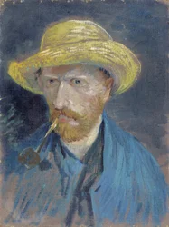 Selvportræt med stråhat og pibe par Gogh, Vincent, van (1853-1890). Olie på lærred, størrelse: 42,5x32,1