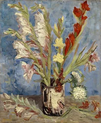 Vase med gladiolus og kinesiske asters