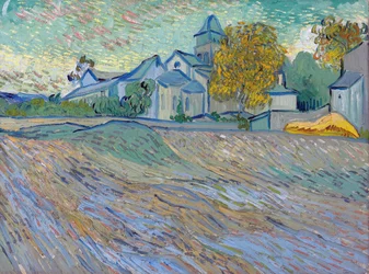 ""Udsigt over asylet og kapellet i Saint Remy"" (Udsigt over asylet og kapellet i Saint Remy) Landskab i Saint Remy de Provence (Saint-Remy-de-Provence) Maleri af Vincent van Gogh (1853 -1890)