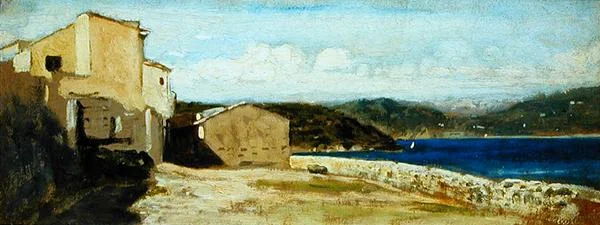 Huse ved Lerici (olie på panel)