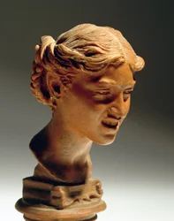 Head of Woman fra Capri, af Vincenzo Gemito (1852-1929), rød voks