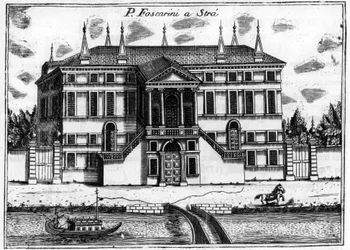 Paladset (Palazzo) Foscarini i Stra nær Venedig. i "" Singularity of Venice "" af Vincenzo Coronelli (1650-1718).