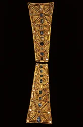Hals på et processionskors i guld, granat og perler fra Guarrazar-skatten, 7. århundrede (guld, granat og perler)