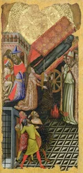 Helbredelse af kejser Konstantins datter, Sankt Anthonys begravelse (øverst); Kejser Konstantins datter besat af djævelen (nederst)