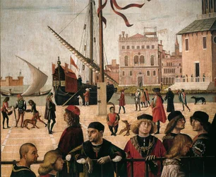 Italien, Venedig, Scener fra Saint Ursulas liv (fra Golden Legend af Jacobus de Voragine) Ankomst af engelske ambassadører, detaljer havn