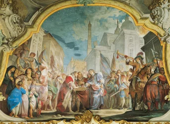 Fasti, Aldrovandi-familien, af Vittorio Maria Bigari (1692-1776), fresco, Aldrovandi Montanari Palace, Bologna, Italien