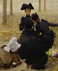 Samtale i Luxembourg-haven. Maleri af Corcos, Vittorio Matteo (1859-1933), olie på lærred