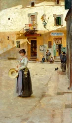I firkant af Vittorio Matteo Corcos (1859-1933), olie på panel, 23x13 cm, ca. 1885