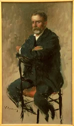 Portræt af Renato Fucini, italiensk forfatter af Vittorio Matteo Corcos (1859-1933), olie på pap, 23x14 cm