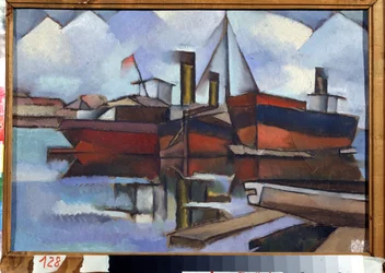 Dampbåde - Maleri af Vladimir Davidovich Baranov Rossine (Baranov-Rossine) (Wladimir Daniel Baranoff Rossine (Baranoff-Rossine) (1888-1944) - Olie på lærred, 35,5 x 51,5 cm