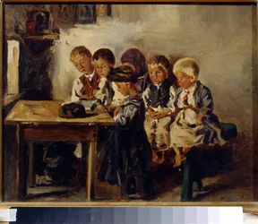Vent på elskerinden. (Venter på lærer). Maleri af Vladimir Yegorovich Makovsky (Makovsky, Makovskij) (1846-1920), olie på lærred