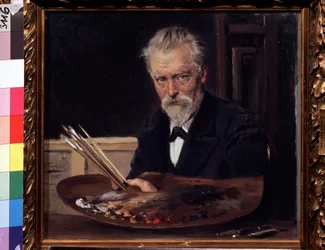 Selvportræt (Selvportræt). Maleri af Vladimir Yegorovich Makovski (Makovsky, Makovskij) (1846-1920), huile sur toile