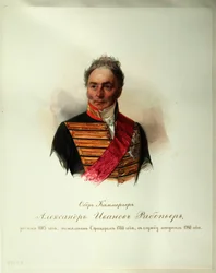 Portræt af Alexander Ivanovich Ribeaupierre (1781-1865) (Fra albummet med de kejserlige hestevagter) - Hau (Gau), Vladimir Ivanovich (1816-1895) - 1846-1849 - Akvarel på papir - Institut for russisk litteratur IRLI (Pushkin- Hus), Skt. Petersborg