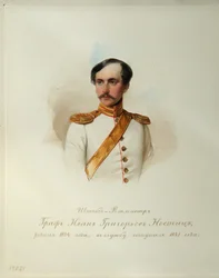 Portræt af grev Ivan Grigoryevich von Nostitz (1824-1905) (Fra albummet med de kejserlige hestevagter) - Hau (Gau), Vladimir Ivanovich (1816-1895) - 1846-1849 - Akvarel på papir - Institut for russisk litteratur IRLI ( Pushkin-huset), Skt. Petersborg