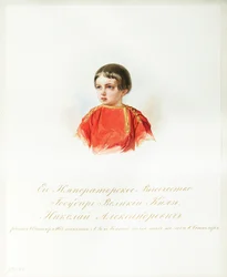 Portræt af Tsarevich Nicholas Alexandrovich af Rusland (1843-1865) (Fra albummet af de kejserlige hestevagter) - Hau (Gau), Vladimir Ivanovich (1816-1895) - 1846-1849 - Akvarel på papir - Institut for russisk litteratur IRLI ( Pushkin-huset), St. Peters