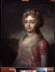 Portræt af storhertuginden Alexandra Pavlovna (1783-1801), datter af kejser Paul I (Portræt af storhertuginden Alexandra Pavlovna, datter af kejser Paul I). Maleri af Vladimir Lukich Borovikovsky (eller Borovikovsky) (1757-1825). Olie på lærred
