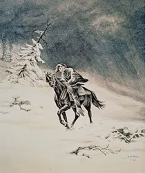 Pony Express-rytter i Sierra Nevada-bjergene