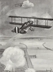Eskadron-leder Richard Davies og flyve-løjtnant Richard Peirse smider bomber på ubådsstationen i Zeebrugge under kraftig beskydning, 23. januar 1915