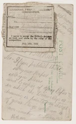 Postkort til redaktøren af Liverpool Weekly Courier, 14. august 1918 (blyant på postkort)