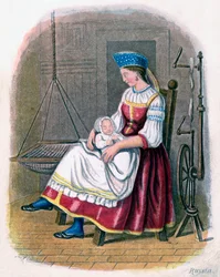 Russisk kvinde med baby, 1809.