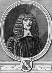Portræt af Francis Glisson (1597-1677), britisk fysiker, anatom og læge, gravering