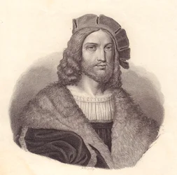 Portræt af den italienske digter Antonio Tebaldeo (1463-1537), kobberstik fra maleri af Raphael