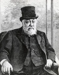 Portræt af Stephanus Johannes Paulus Kruger (1825-1904), præsident for Den Sydafrikanske Republik (eller Transvaal), ledede boerkrigen mod englænderne, gravering